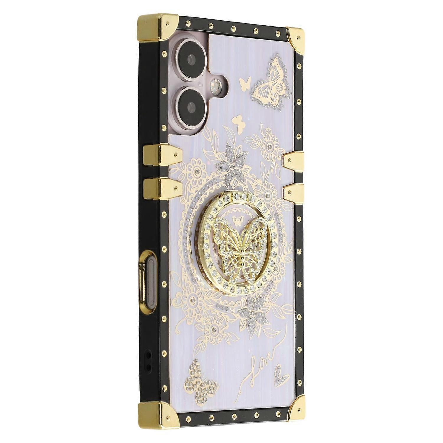 For iPhone 16 Plus Cases Rhinestone Decor Butterfly Pattern TPU+PC Phone Cover