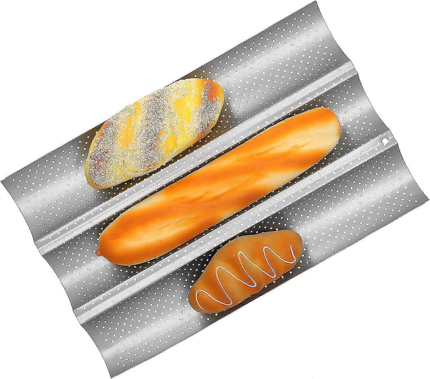 Baguette Mould, Premium Stainless Steel NonStick MultiGrooves Waves French Bread Pan Baguette Baking(4/3/2 Grooves )