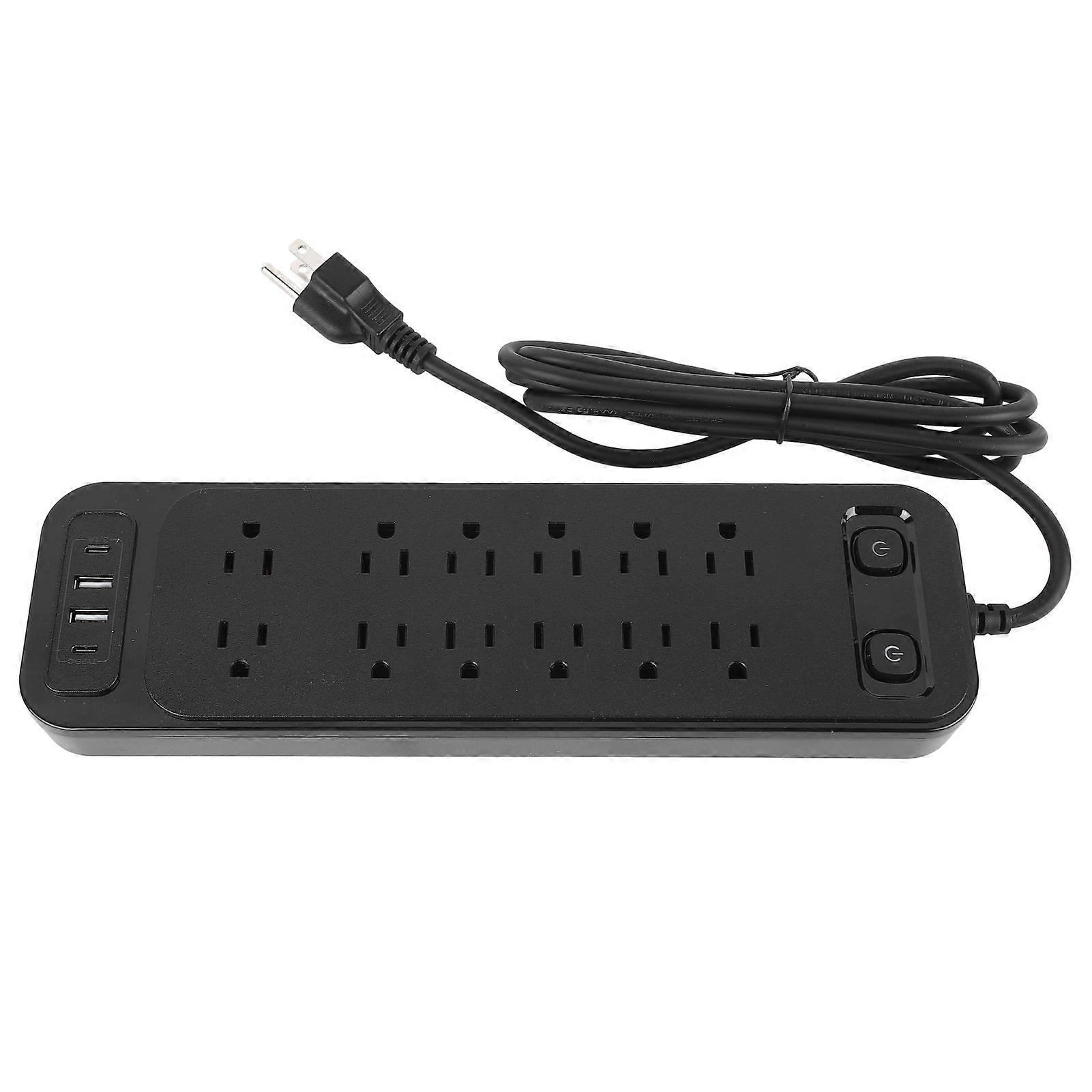 Black Multi Hole Outlet Desk Power Strip 6.56ft Extension Cord with USB Interface 12 Outlets 110‑ 1250W