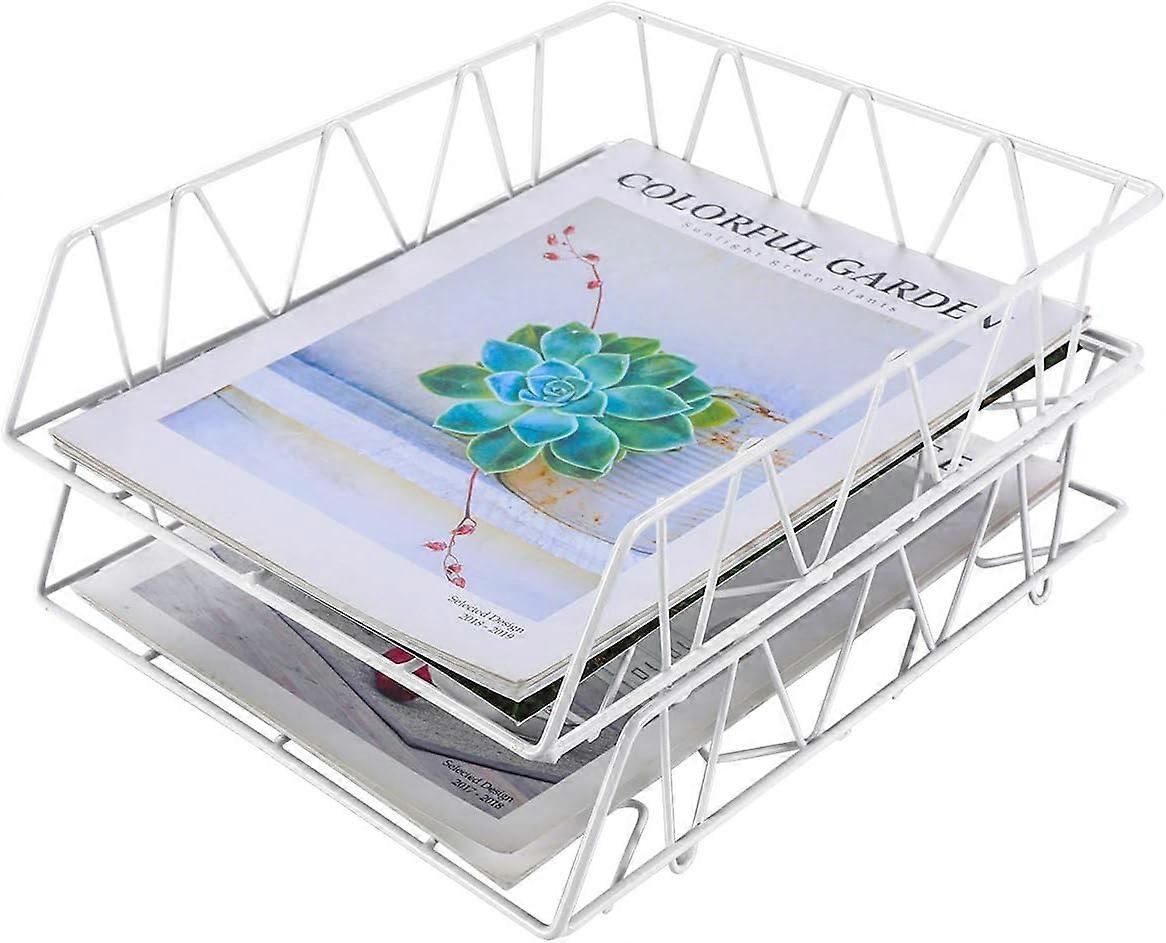 Desktop File Organizer Metal Stackable Letter Tray Paper Holder Rack, 2 Pack, Gold