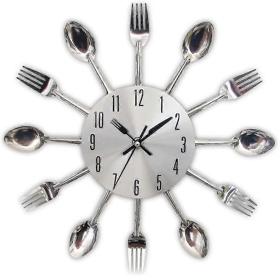 3d Removable Modern Creative Cutlery Kitchen Spoon Fork Wall Clock Mirror Wall