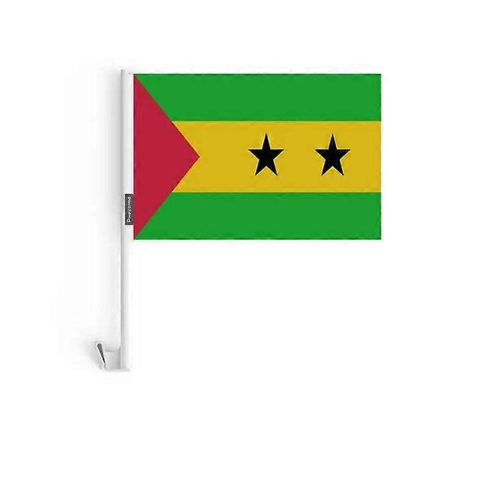 Sao Tomé and Príncipe Car Flag – 14 x 21 cm – Polyester Fabric – Window Attachment – 10 pieces