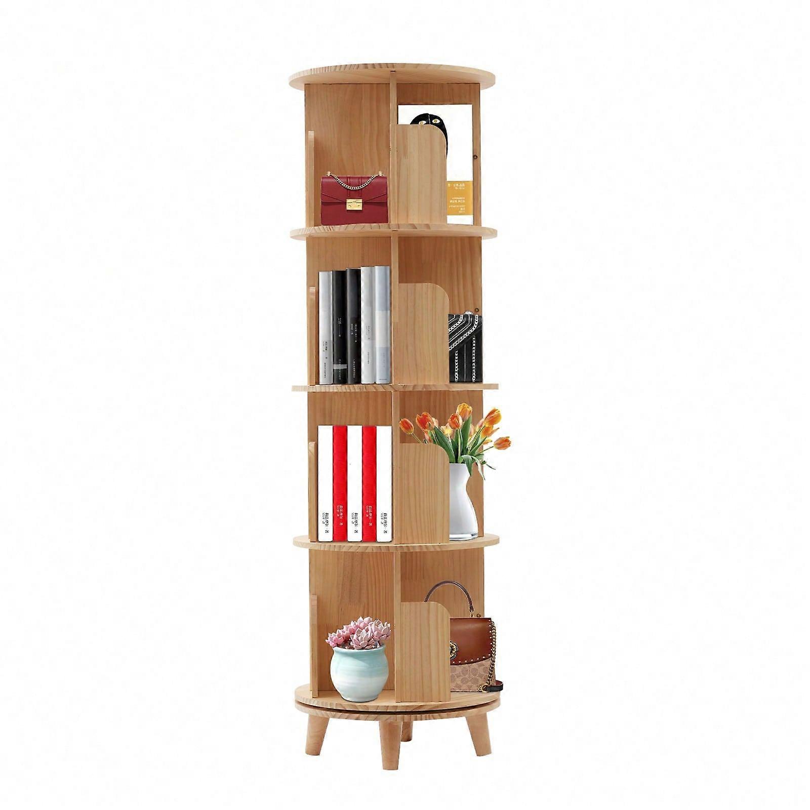 Étagère de bibliothèque rotative en bois à 4 niveaux, étagère d’affichage à 360 degrés, étagère de rangement de livres moderne, étagères avec déflecteur pour chambre à coucher, salon, bureau, étude