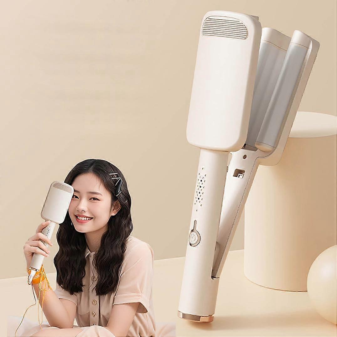 2 Barrels Wave Irons for Hair 32 Mm Ceramic Waver, Large Curls, 4 Temperature Settings, Portable Anti-Scald Beige