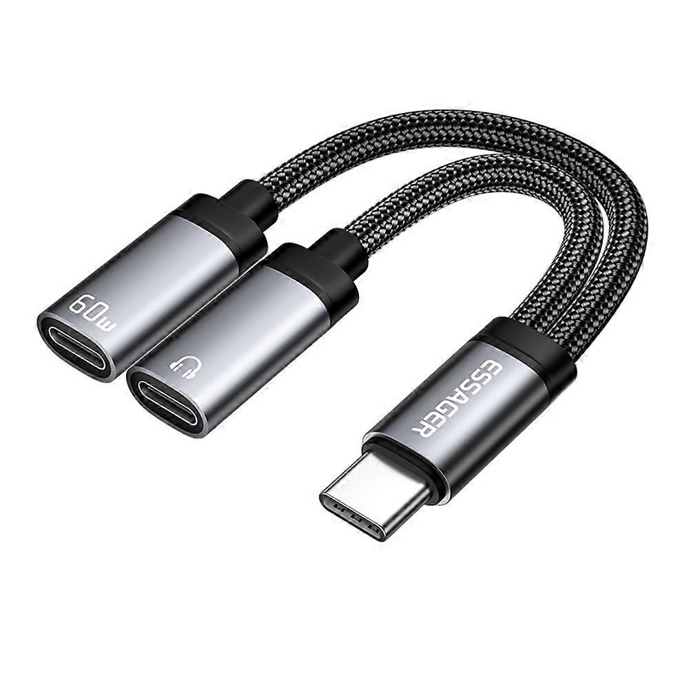 ESSAGER ES-YP25 Audio Charging Adapter Cable Type-C to Type-C + Type-C for Simultaneous Charging/Lis