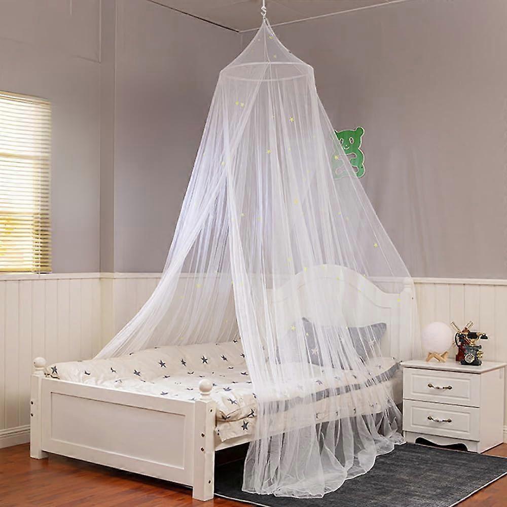 Mosquito Net Bed Canopy 60 x 250 x 900 cm, Glow in the Dark Fluorescent Stars, Baby and Double Bed Compatible, White