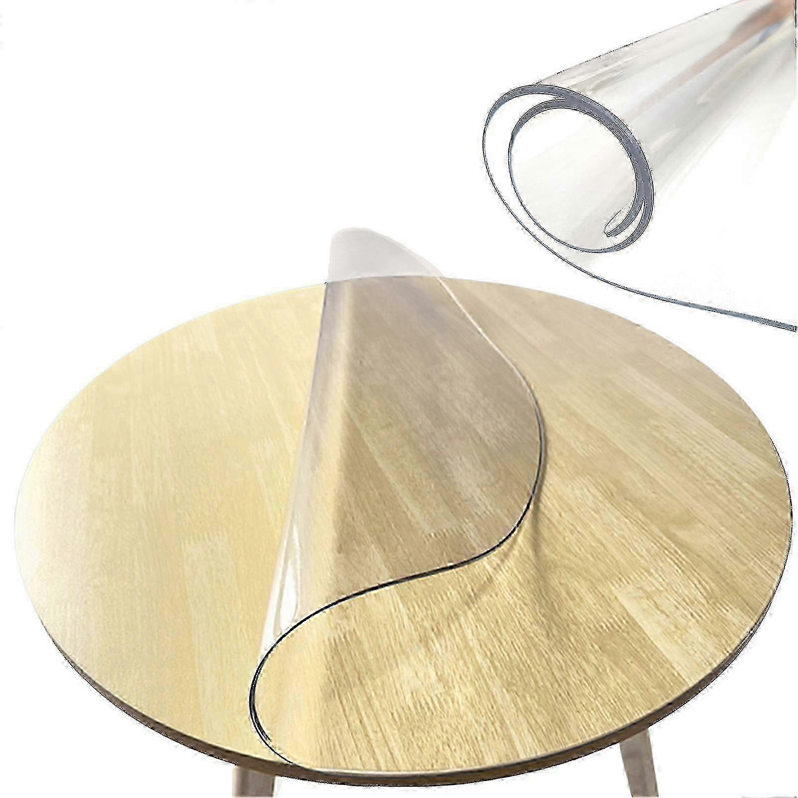 Round PVC Table Cover in 5 Sizes, 2.0mm Thick Waterproof Desk Protector Pad for Home and Office Use