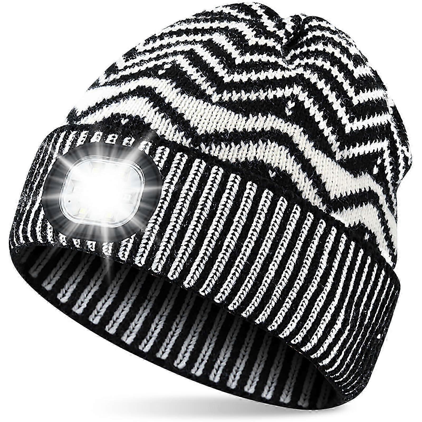 USB Rechargeable LED Beanie Hat with Adjustable Brightness & Built-in Light