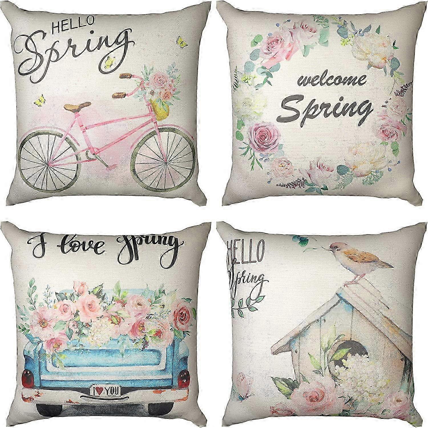 One-sided printed linen throw pillowcases (45 x 45 cm) set of 4 suitable for various home decor styles