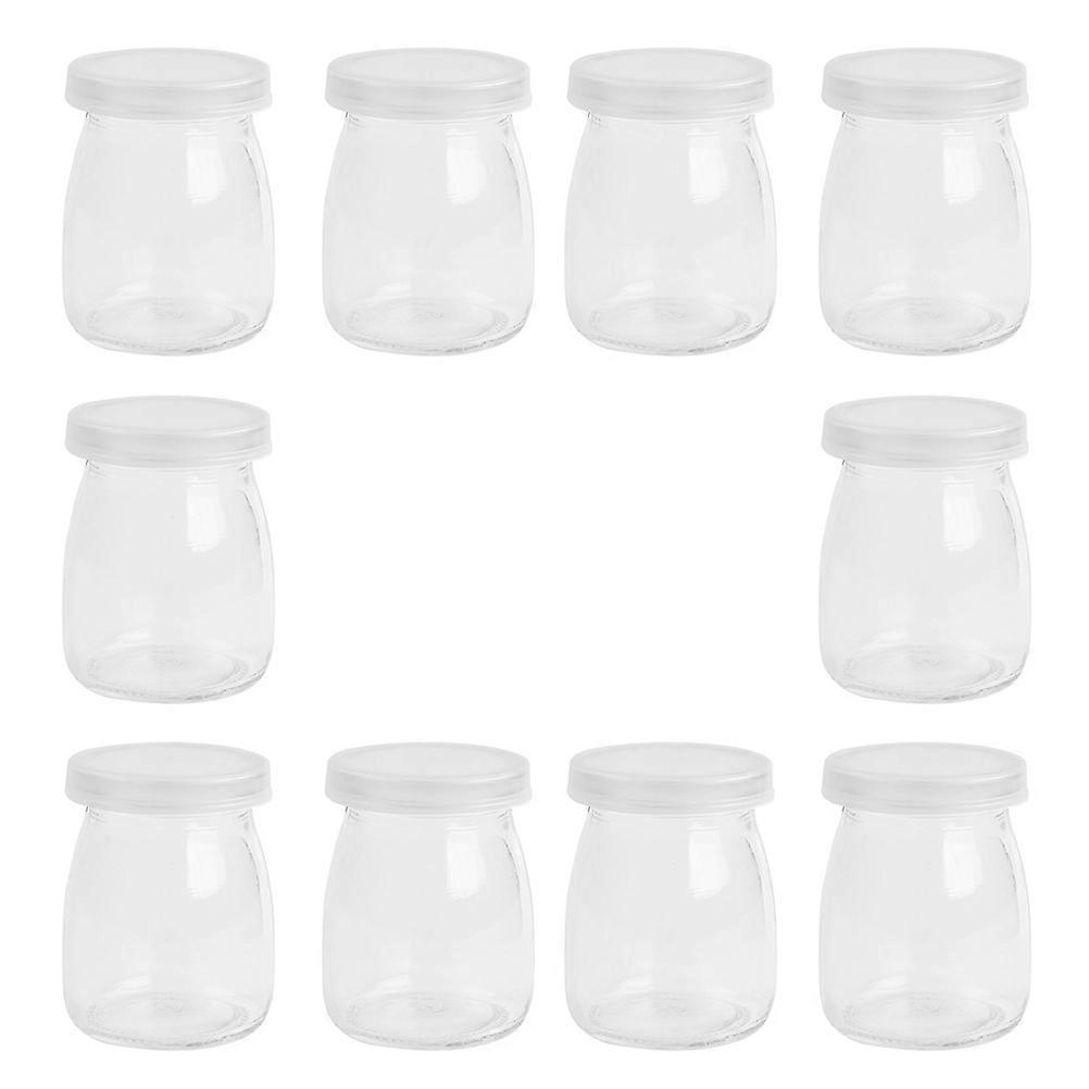 10 Pack Large Mouth Glass Bottles with Lids for Yogurt, Milk, Juice, Pudding – Transparent Jars for Food Storage & Desserts – Easy Clean & Reusable