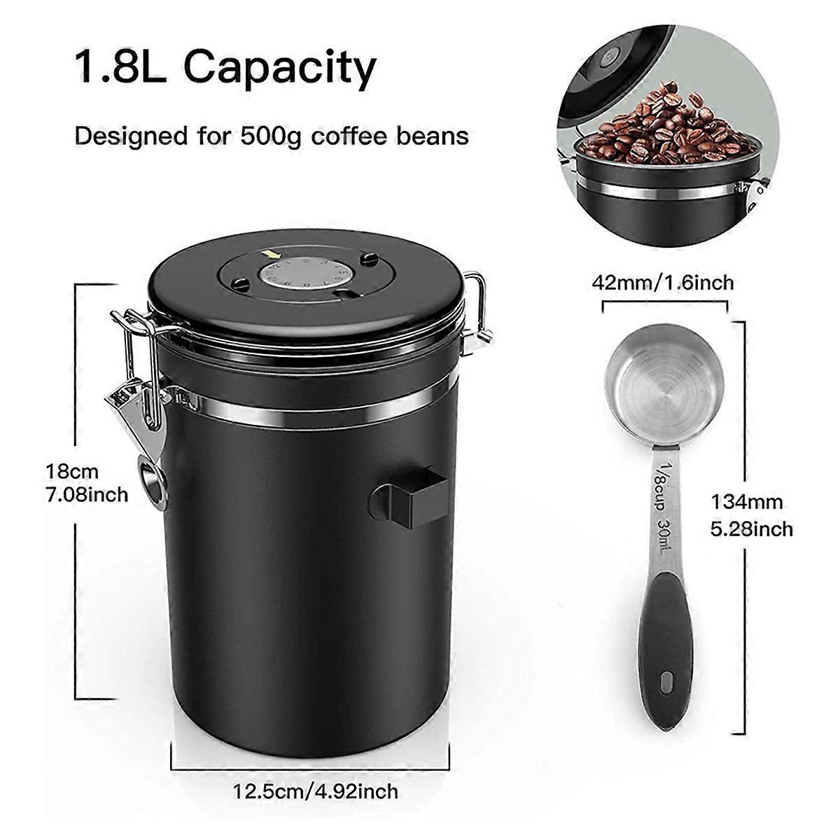 Coffee Jar 500G Beans,1.8L Beans Container,with Spoon for Cocoa