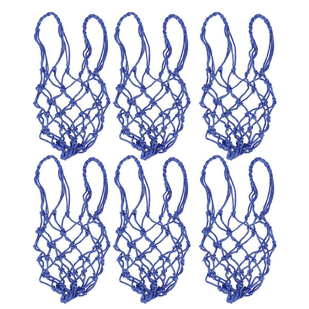 Nylon Soccer Carrier Drawstring Ball Mesh Net Waterproof Moisture-Proof 6Pcs Blue