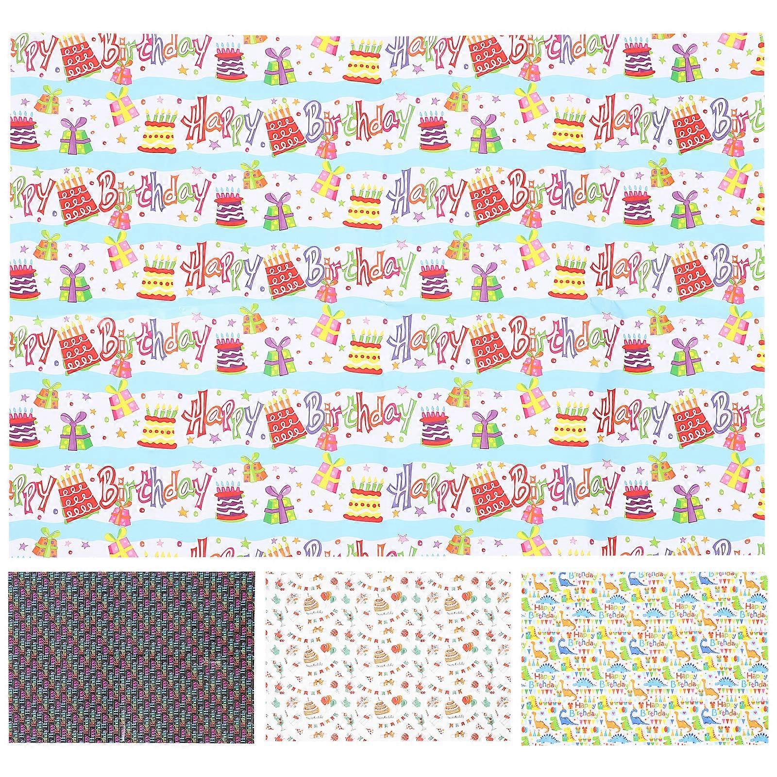 4 Sheets Double Sided Birthday Wrapping Paper with Cartoon Design for DIY Crafts, Weddings, Showers, and Special Occasions
