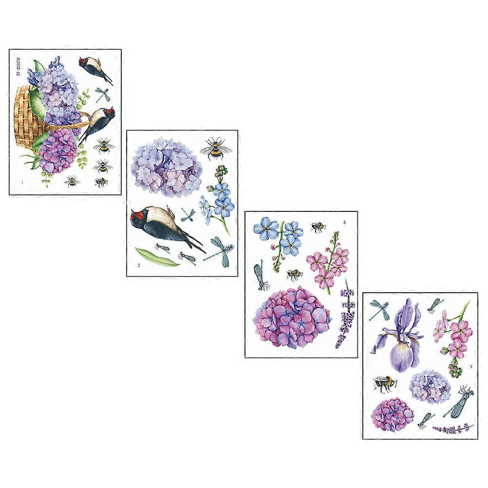 Floral Pattern Window Stickers Glass Decals Home Decoration Violet 35x28cm Adhesive 4 Sheets