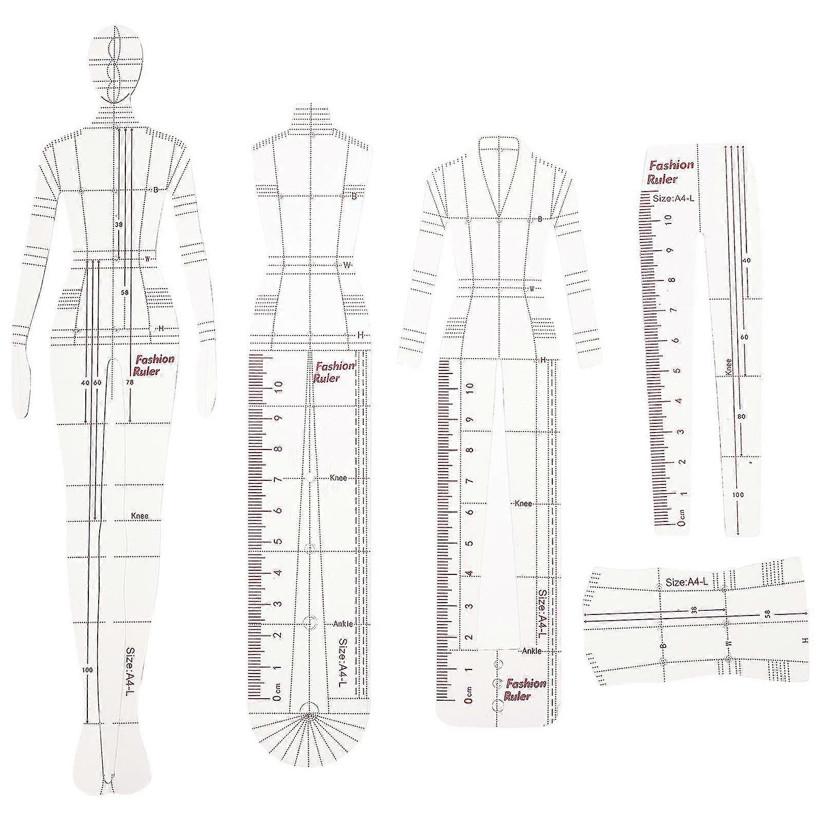 1 Conjunto de Roupas Modelo de Desenho Régua Modelo de Moda Mulheres Costurando Réguas de Patchwork-dwdz