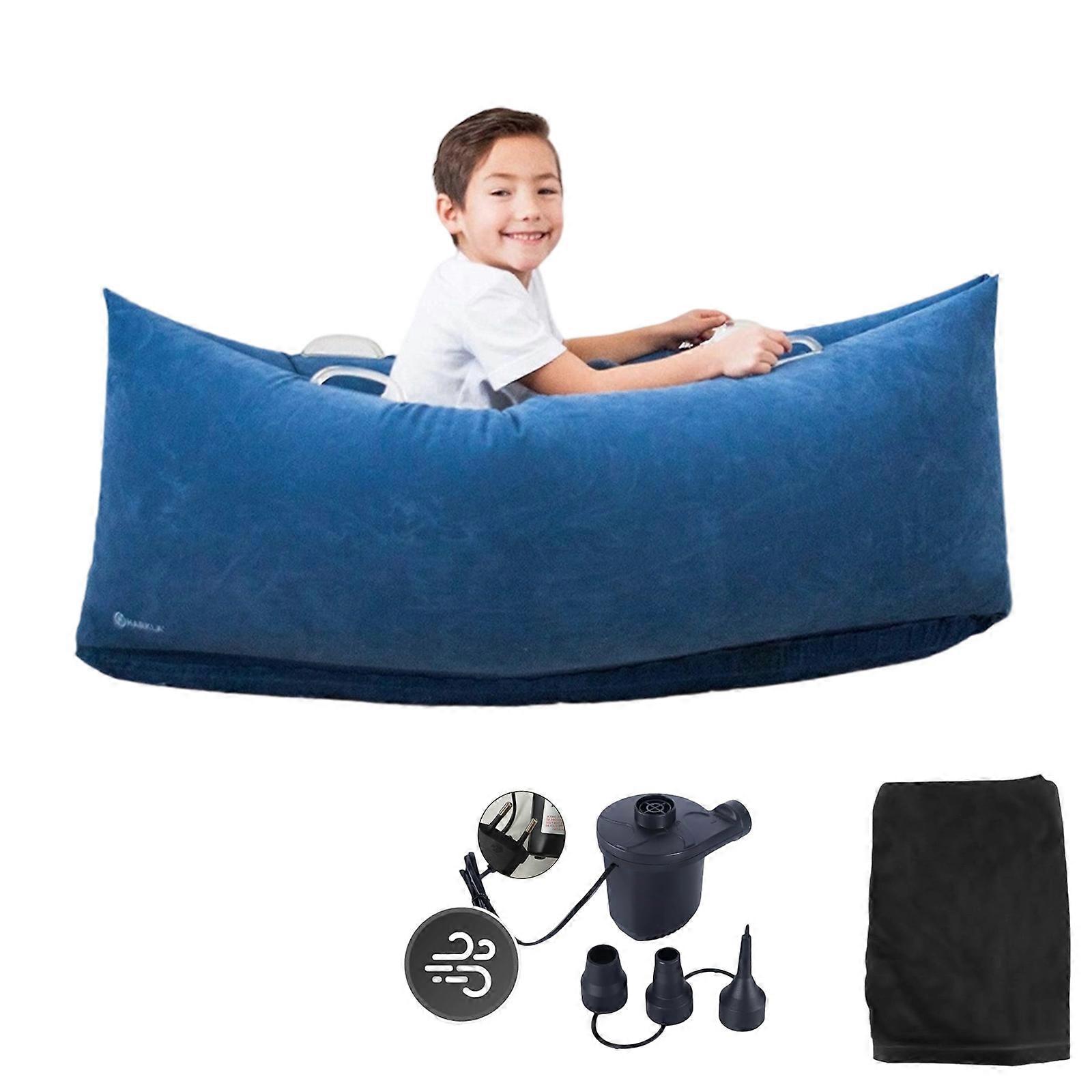 Durable PE Inflatable Sensory Lounge Chair For Autism Kids Soft Flocking PVC Surfaces Calming Space For Relaxation Play Blue