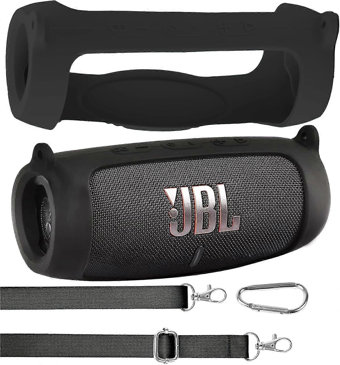 Protective Silicone Cover Speaker Case for JBL Charge 5 Portable Bluetooth Speaker (Speaker Not Included) (Black)