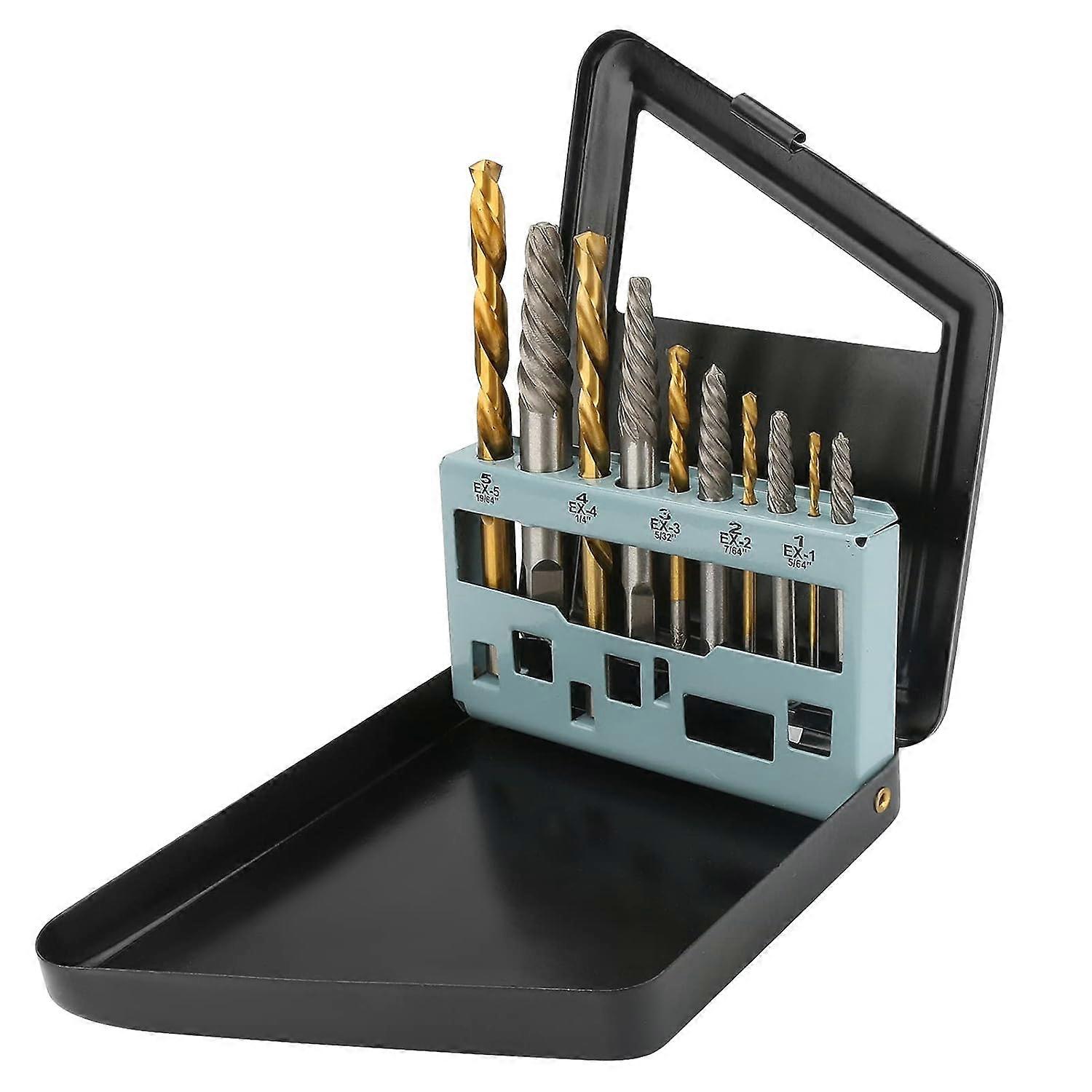 10pcs Extrator de Parafuso e Brocas Esquerdas Easy Out com Estojo de Metal, Kit de Ferramentas