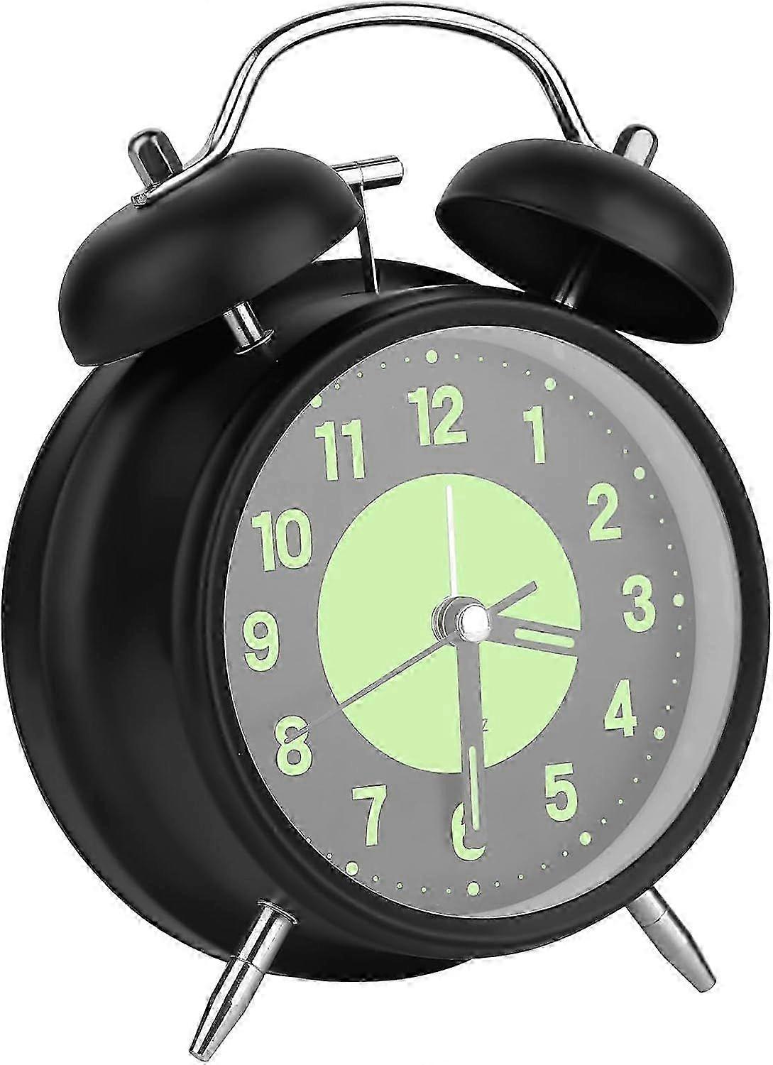 Silent Retro Alarm Clock with Light, Loud Twin Bell Alarm Clock for Heavy Sleepers