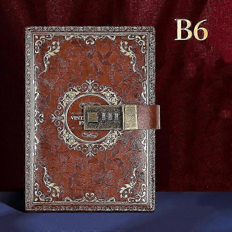 Vintage A6 password diary with password lock suitable for office and school use brown