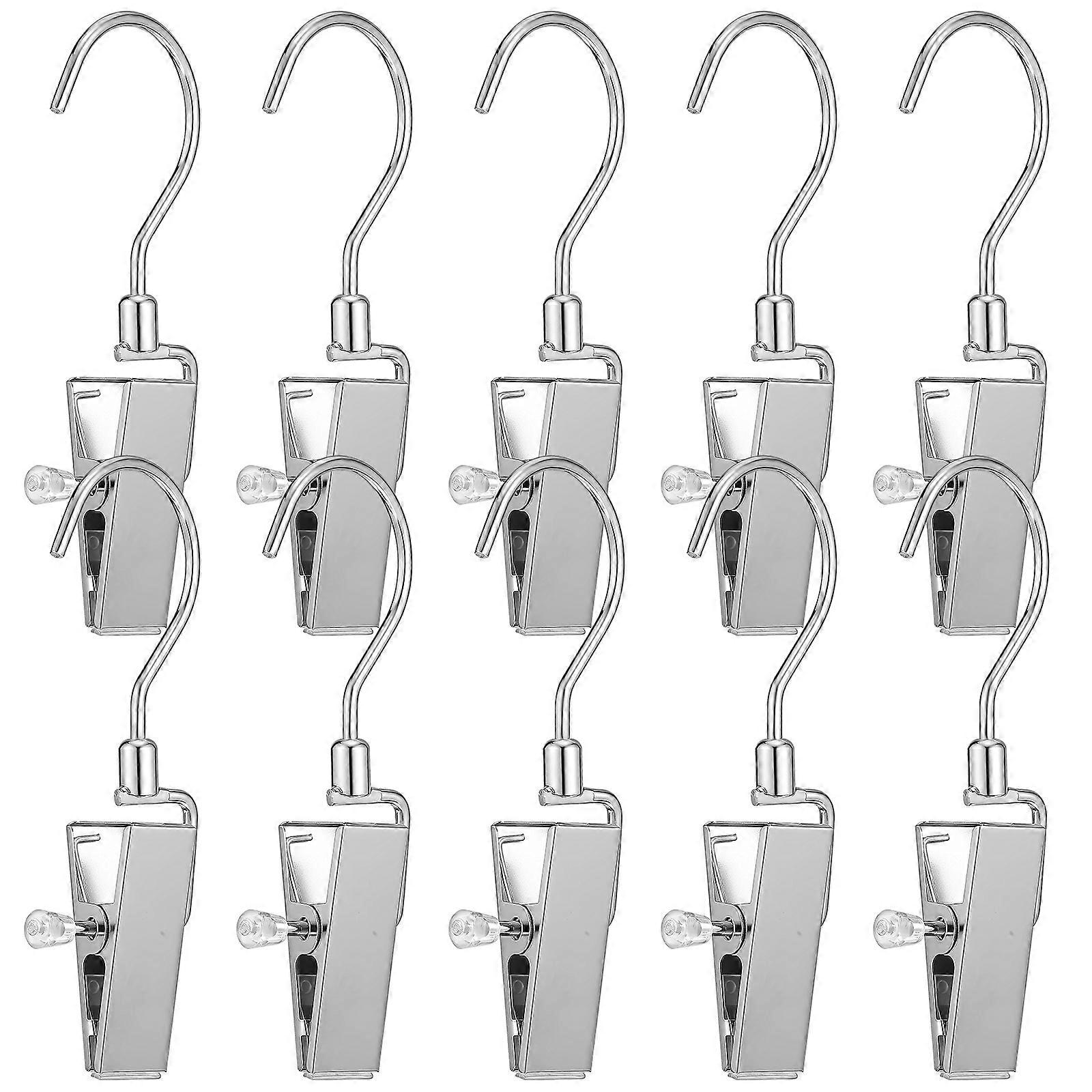Rotatable Boot Hangers for Closet with Clips 10Pcs Silver Metal Laundry Hooks