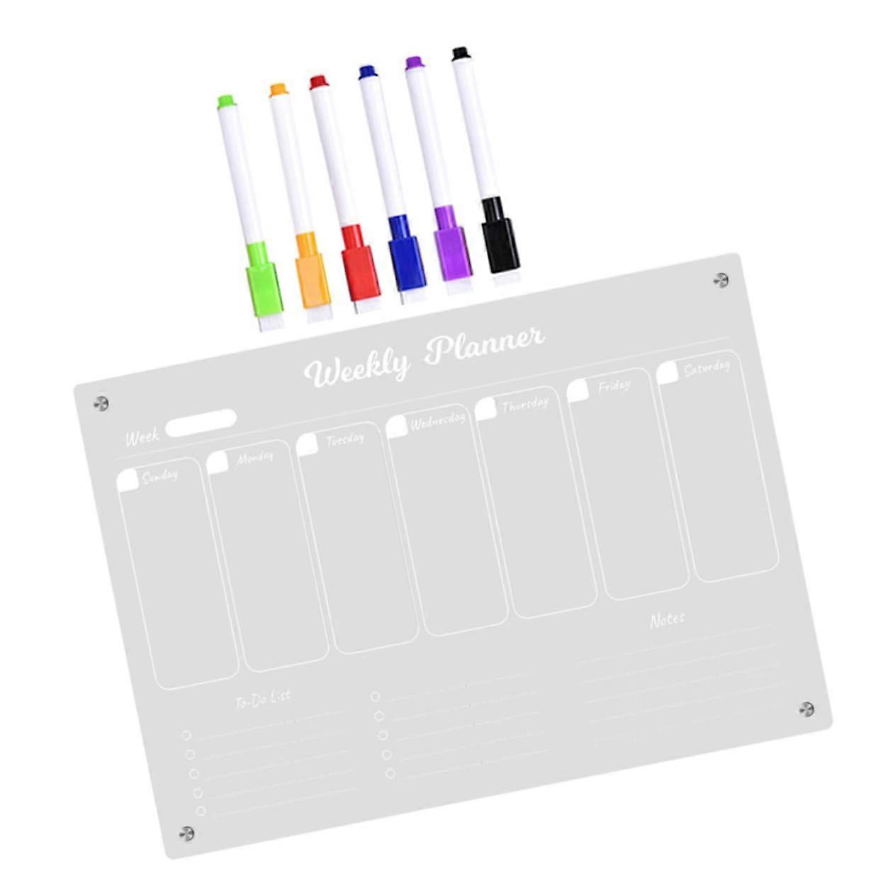 1 Piece Magnetic Refrigerator Board, Reusable Wipeable Planning Board with Markers