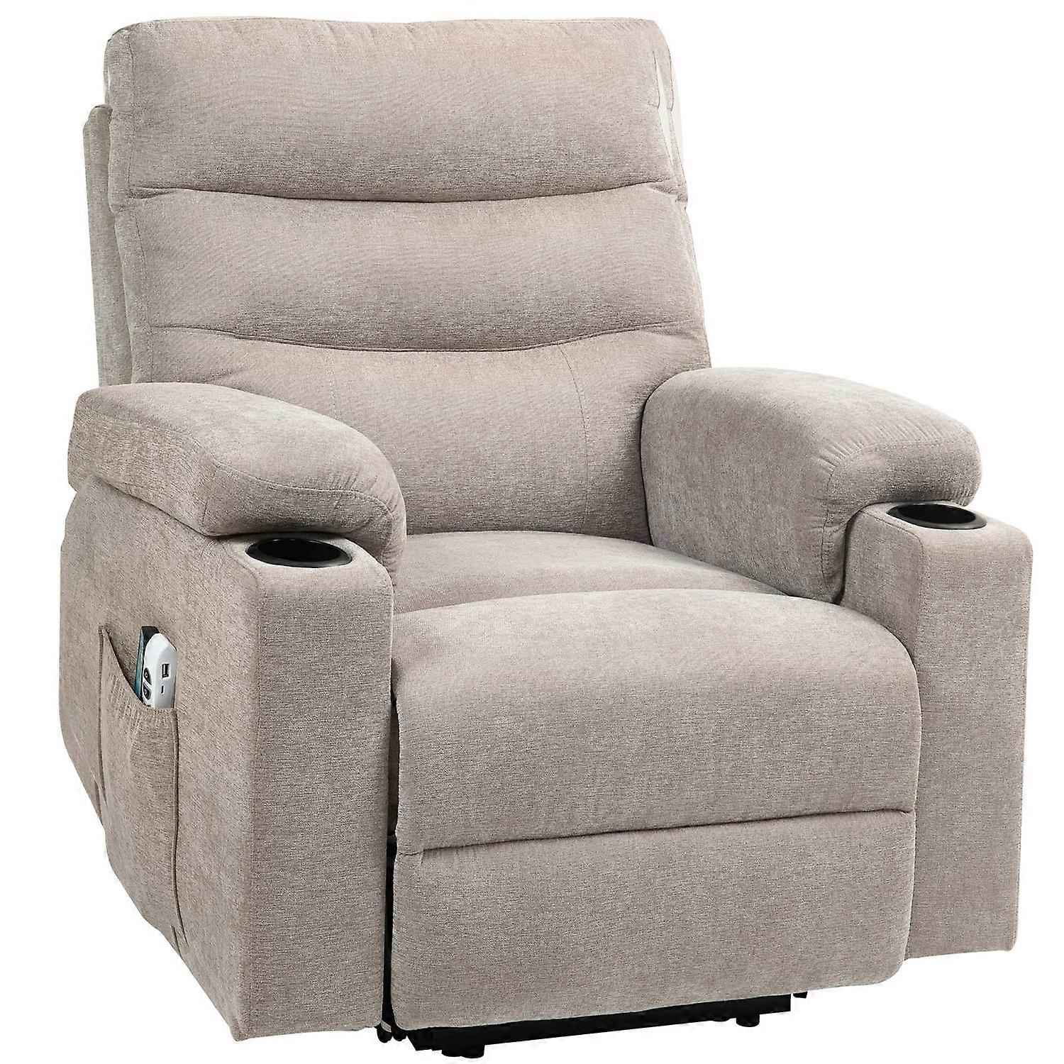 Massage chair with standing function, 8 vibration massage points, electrically upholstered chair with 2 remote controls