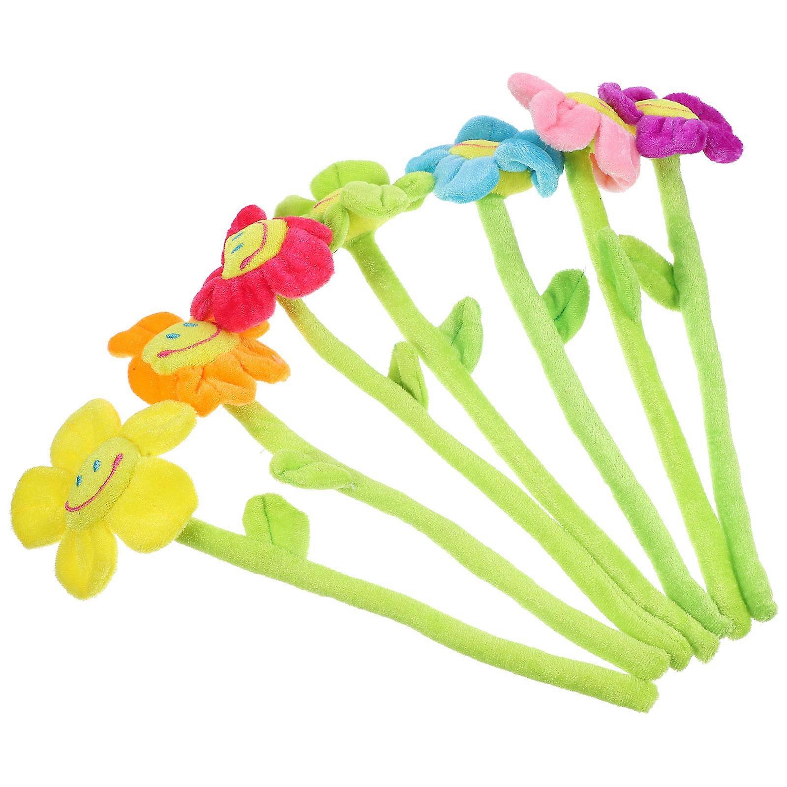 Cartoon Style Plush Flower Toy Bendable Design Green Plush Material Handcrafted Ideal For Children Women Any Occasion 7Pcs
