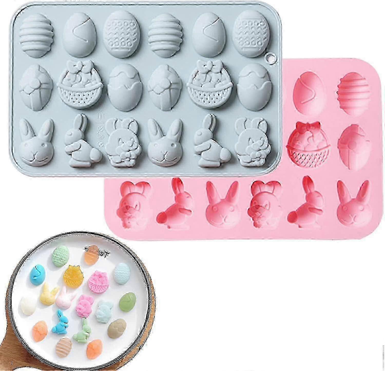 Cute 18-Cavity Bunny & Egg-Shaped Chocolate Molds - Durable Silicone Molds for Baking and Candy Making