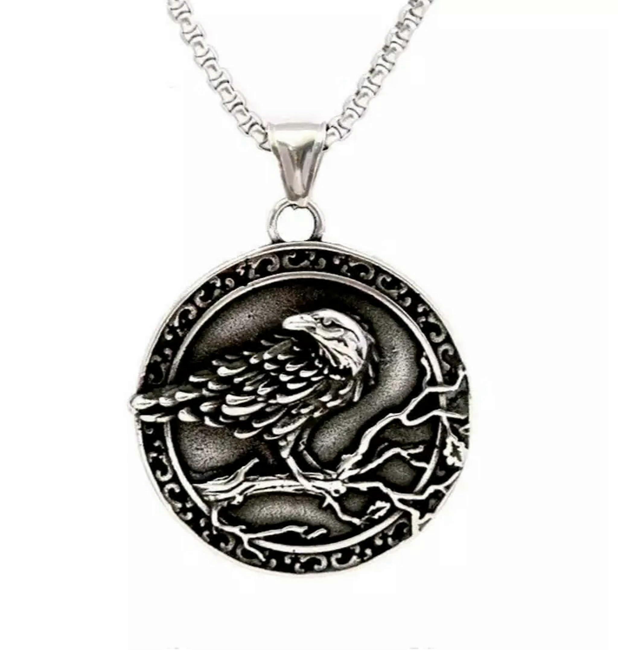 Restyle Helm Of Awe Raven Pendant Necklace – Black Nordic Talisman, Healing & Protection Symbol