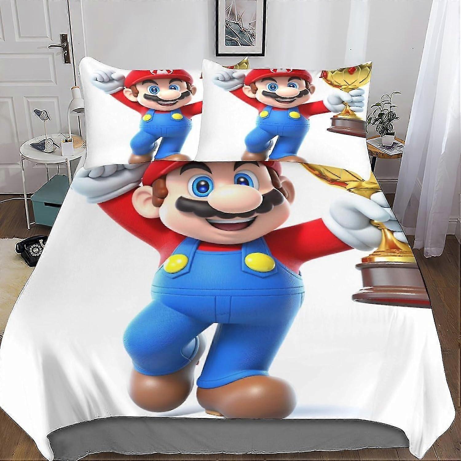 3D-tryckt tecknad tecknad påslakan sängkläder för pojkar, mikrofiber med dold dragkedja och örngott, lämplig för Mario Bros