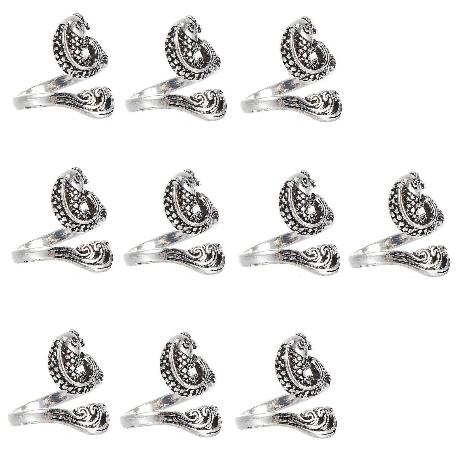 Portable Crochet Tension Rings Retro Finger Ornament Silver Koi Fish Modeling Open Shape 10Pcs