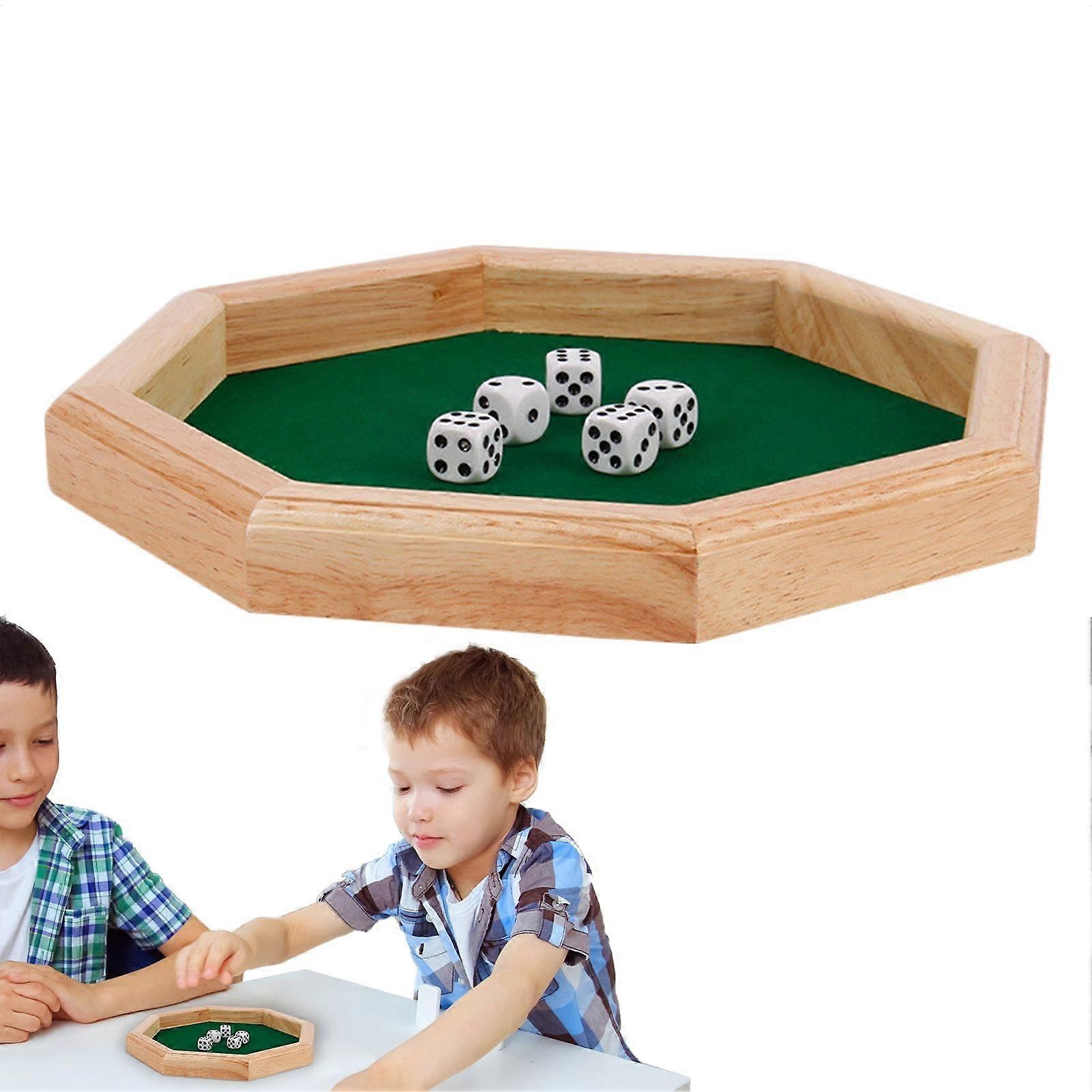 Dice Rolling Tray - Octagonal Wooden Dice Mat, Portable Dice Rolling Box for Chinese New Year, Valentine's Day, Thanksgiving