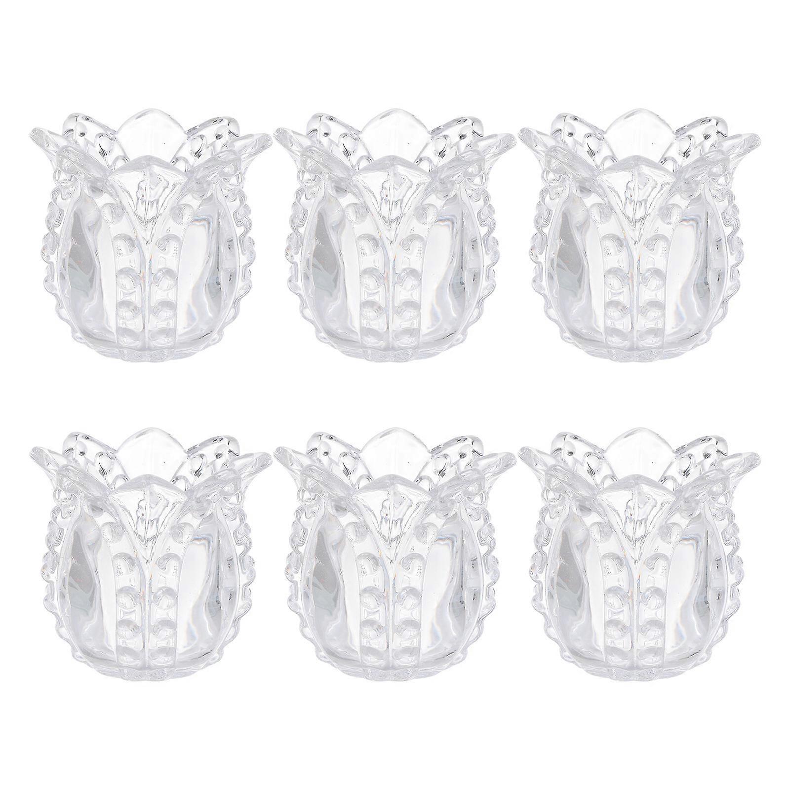 6pcs Flower Tealight Candle Holders – Transparent Crystal Candle Containers for Desktop Decor, Home Party & Table Centerpieces