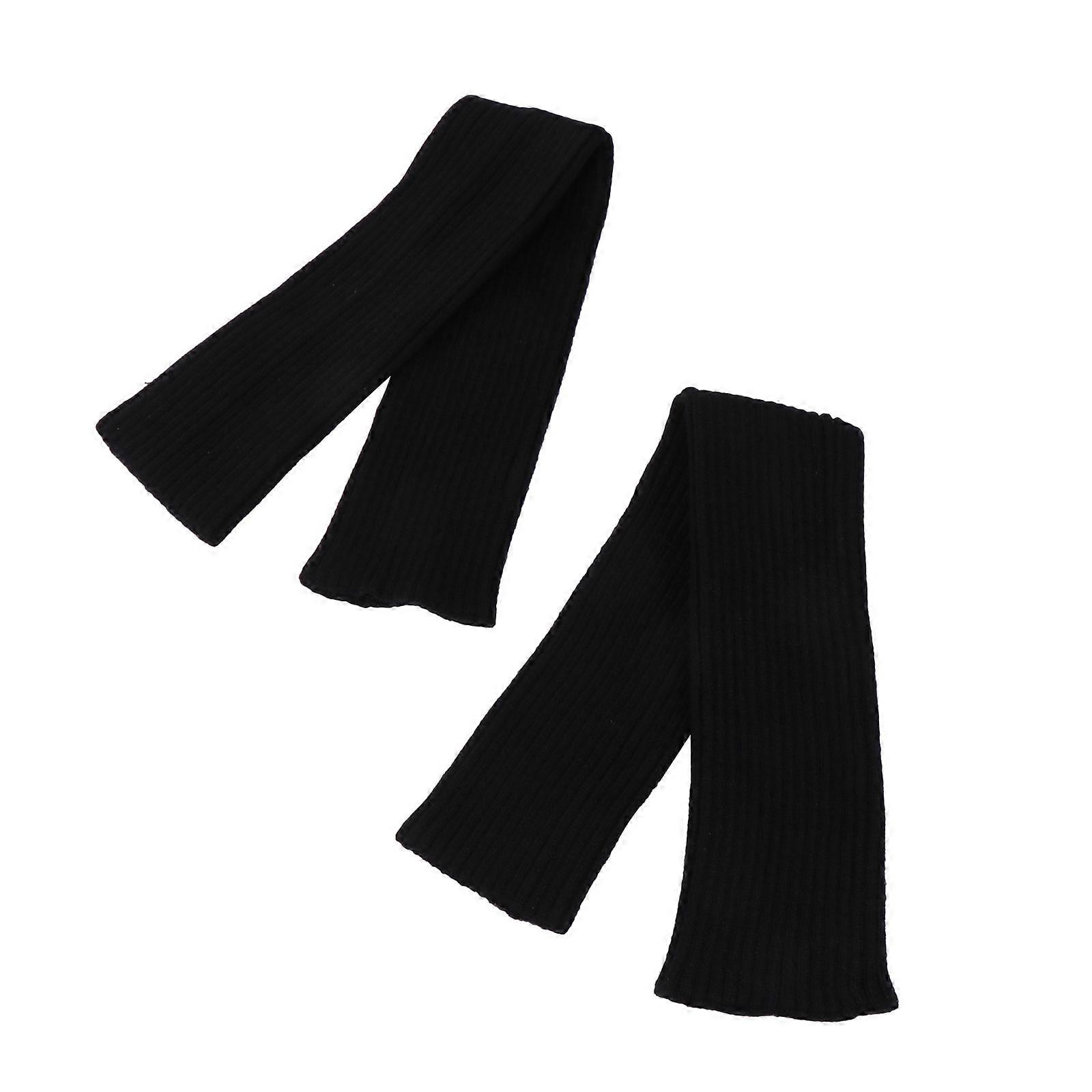 Thumb Hole Arm Warmer Fleece Lined Arm Sleeves Women Winter Warm Wool Black 44X6CM 1Pair