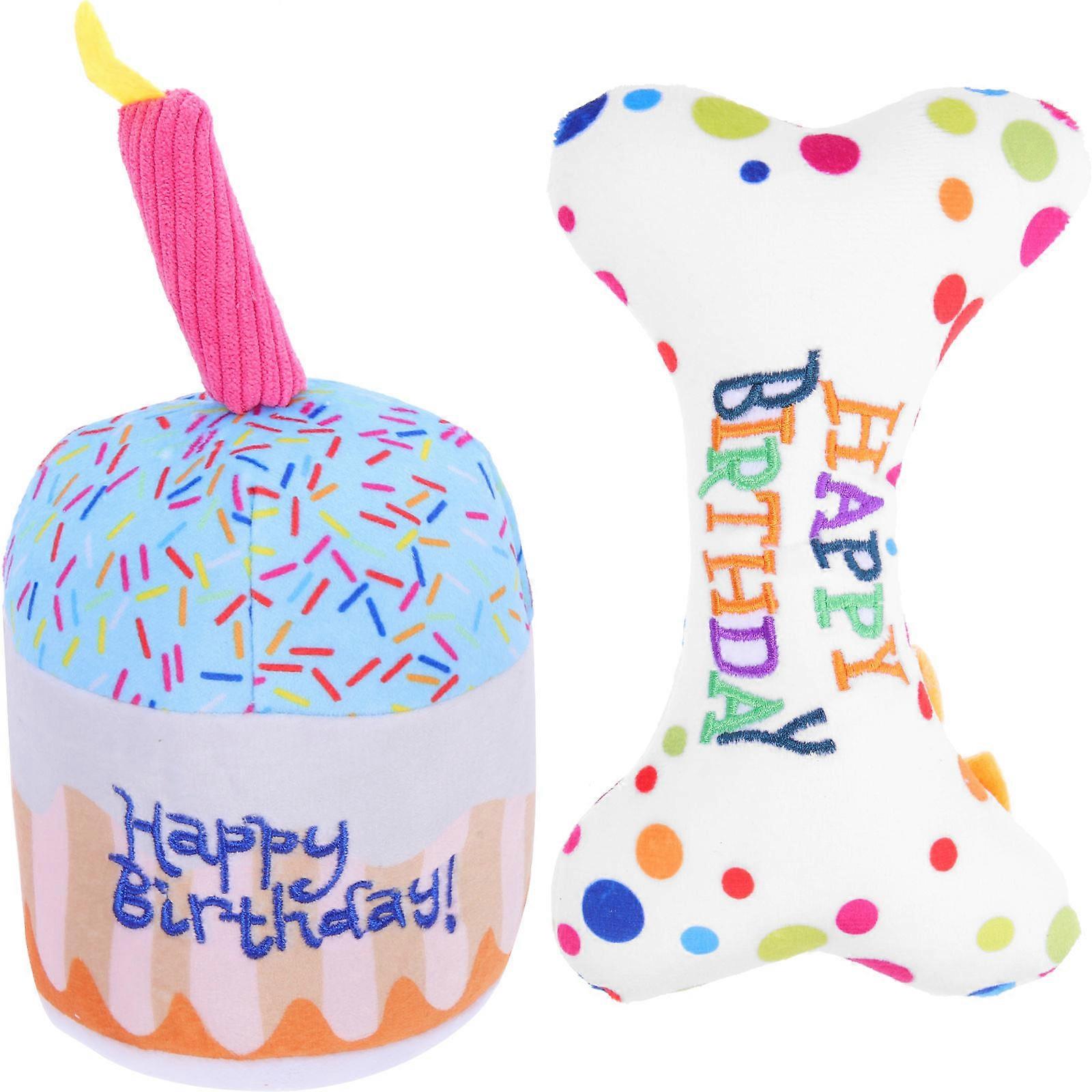 Cat Chew Toy Plush Birthday Cake Toy for 2Pcs Kitten Playful Fun