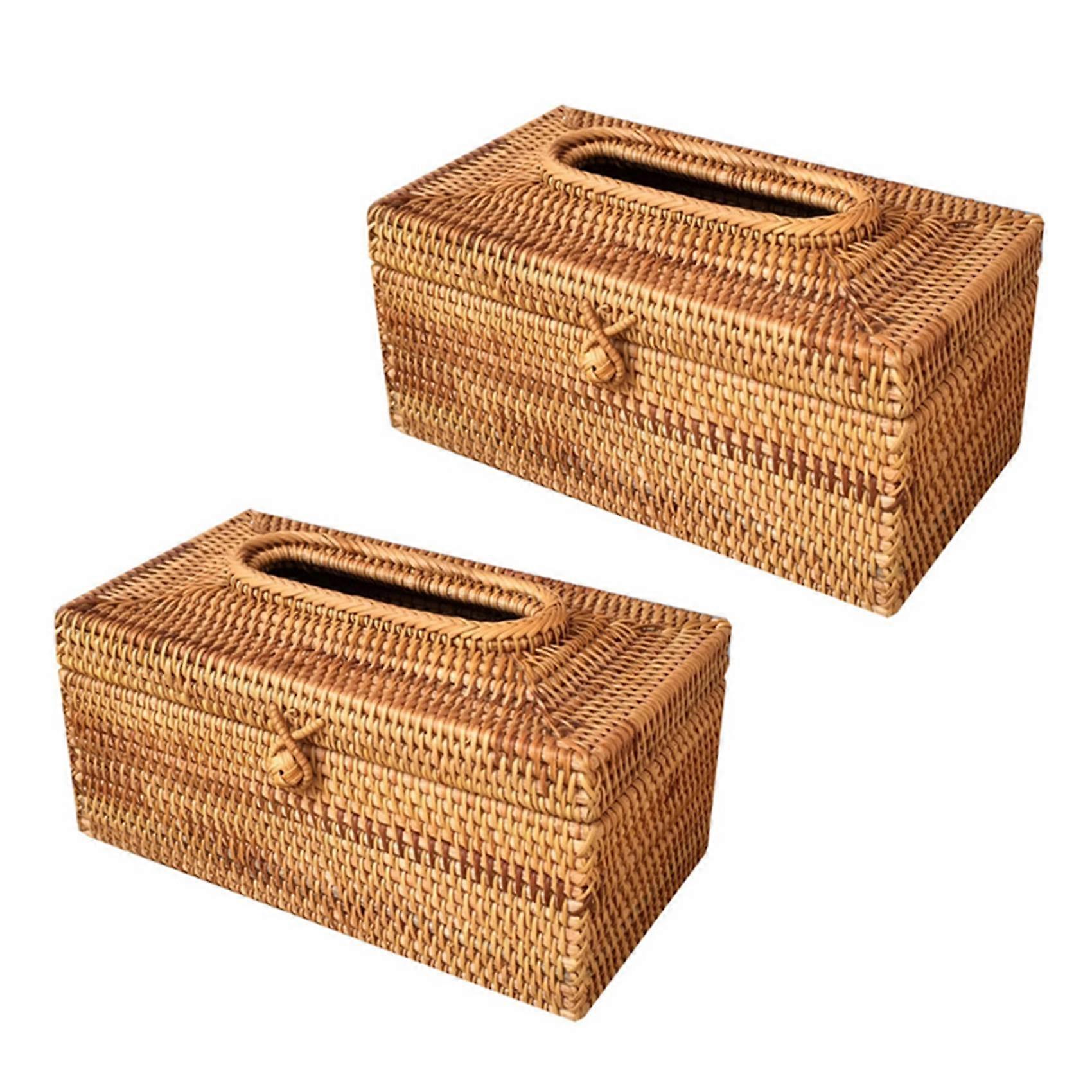 2X Paper Rack Rattan Tissue Box Elegant Home Decoration Handmade Desktop Tissue Container Napkin Sto