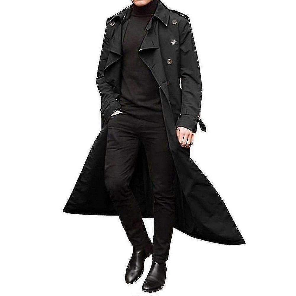 Dubbelknäppt trenchcoat för män med kavajslag - Lång vindjacka för män, snygga ytterkläder