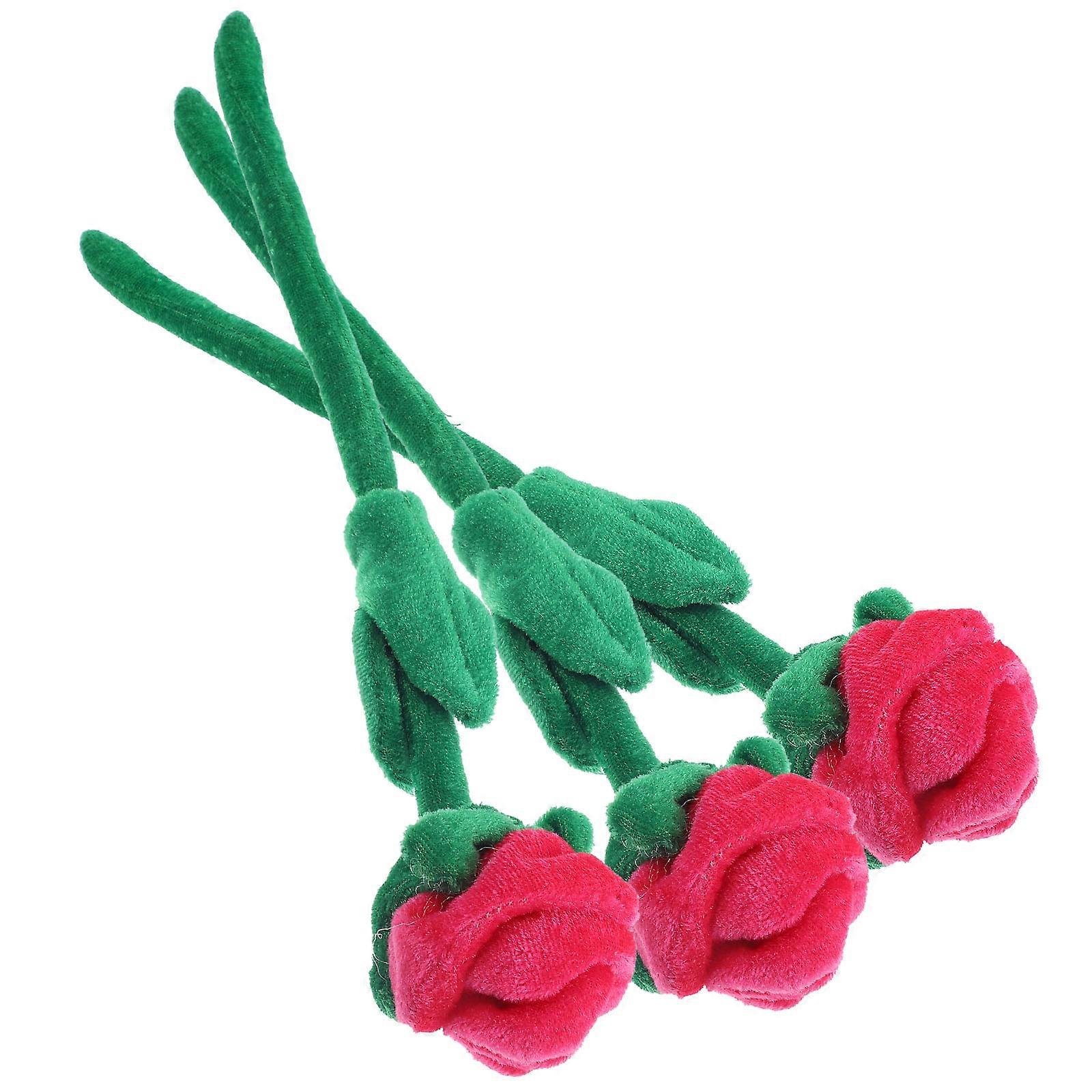 3pcs Bendable Stem Plush Roses Soft Artificial Flower Bouquet for Home Wedding Party Decor Craft Projects Faux Floral Arrangement