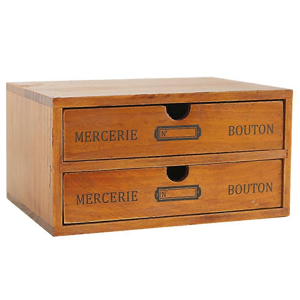 Vintage Solid Wood Desktop Organizer Box with 2 Multi Scene Storage Compartments for Makeup, Stationery, and Small Accessories – Compact Tabletop