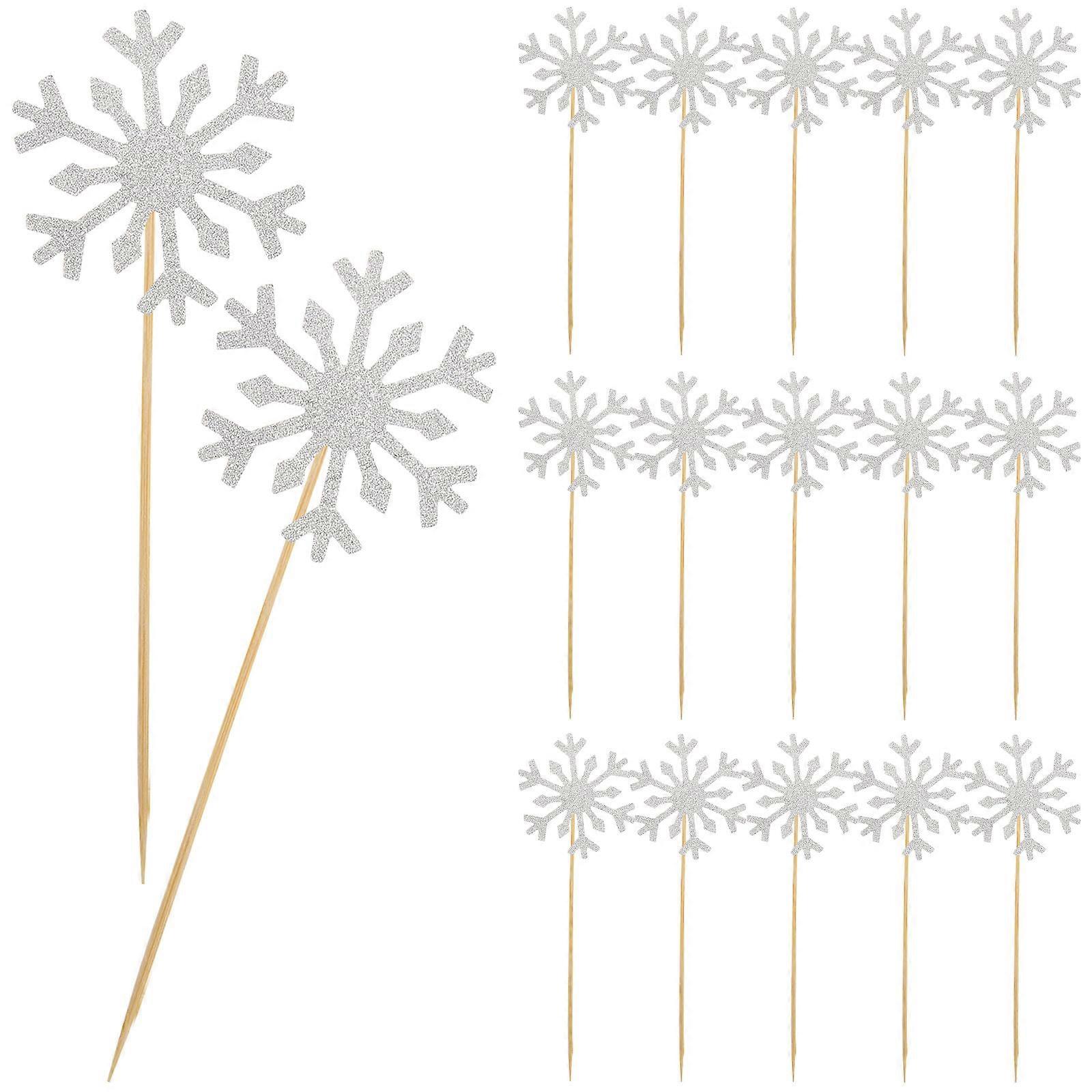 100Pcs Silver Snowflake Cupcake Toppers for Birthday Parties and Celebrations Made of Premium Paper and Bamboo