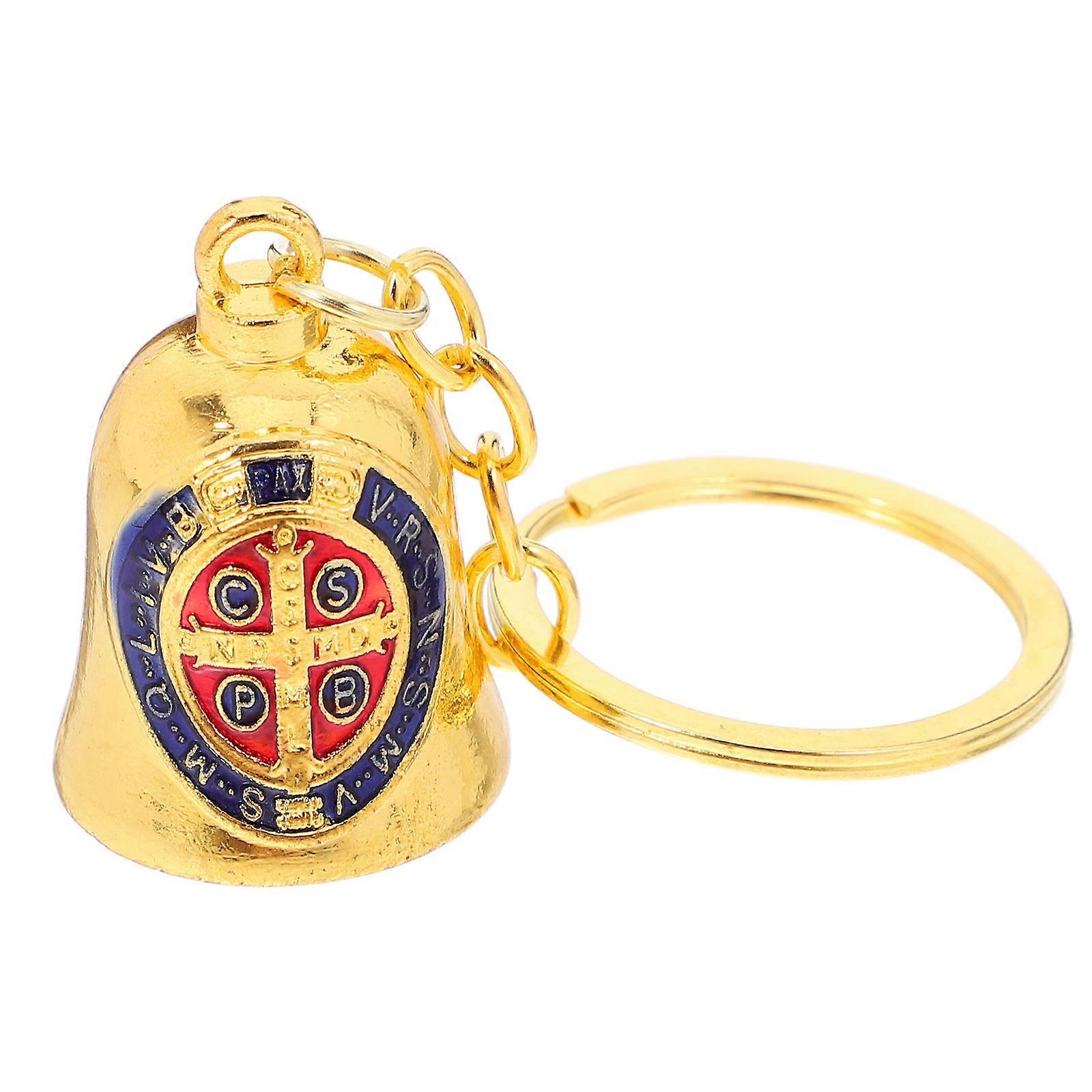 Golden Cross Bell Keychain for Decoration Durable Zinc Alloy Multifunctional Use Blessings Protection