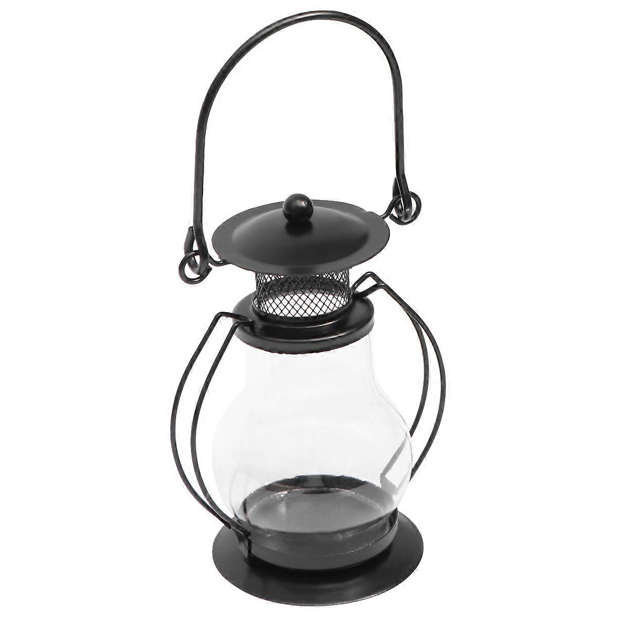 Retro Candlestick with Small Handle for Home Decoration Black Iron Material and Safe