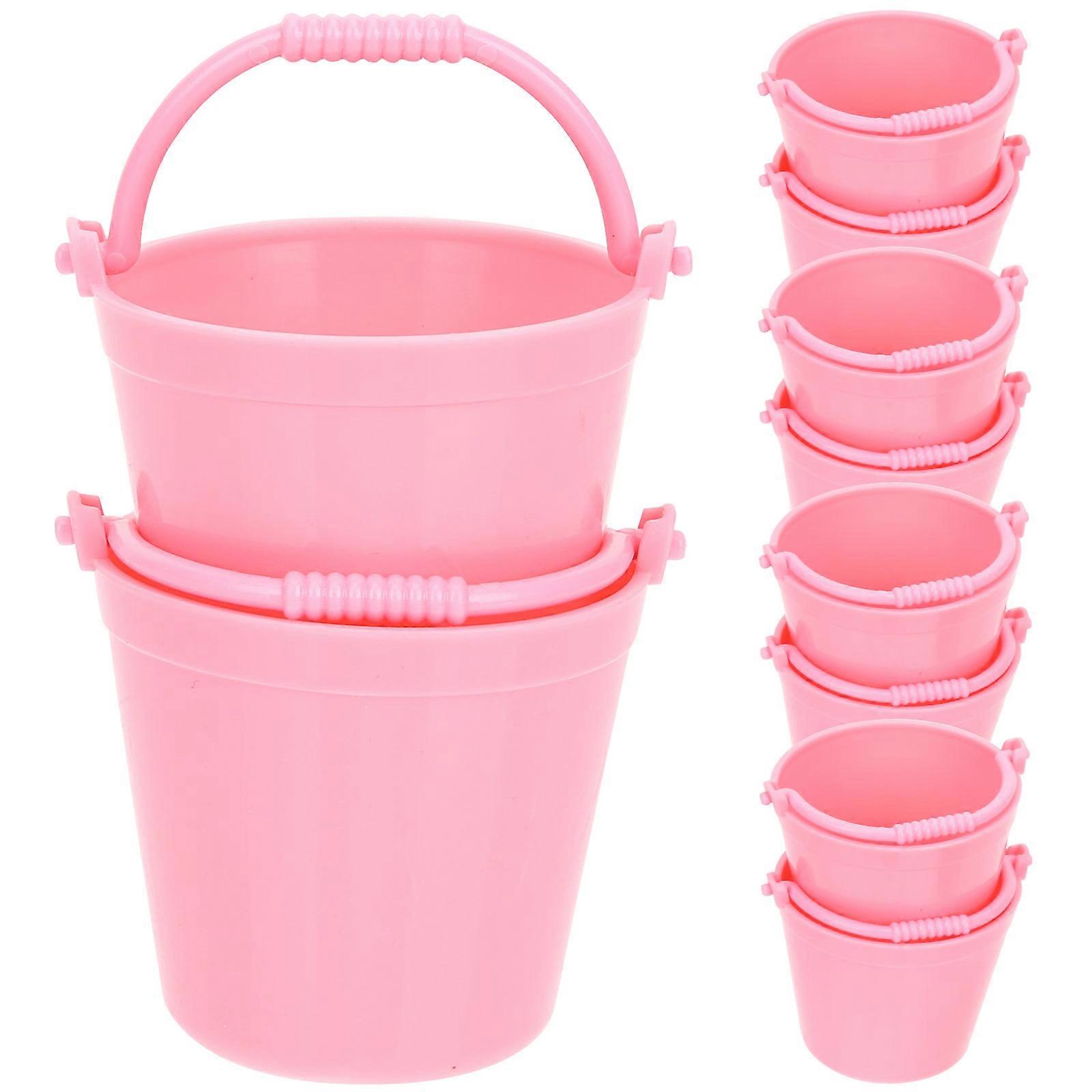 15pcs Mini Gardening Buckets for Pretend Play – Realistic Small Pink Buckets for Creative Crafting, Dollhouse Decor, and Garden Accessories