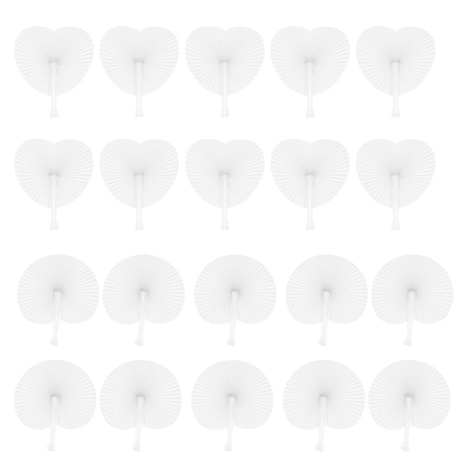 20pcs Paper Fan with Plastic Handle – Foldable, Portable, White Round Design for Weddings and Events