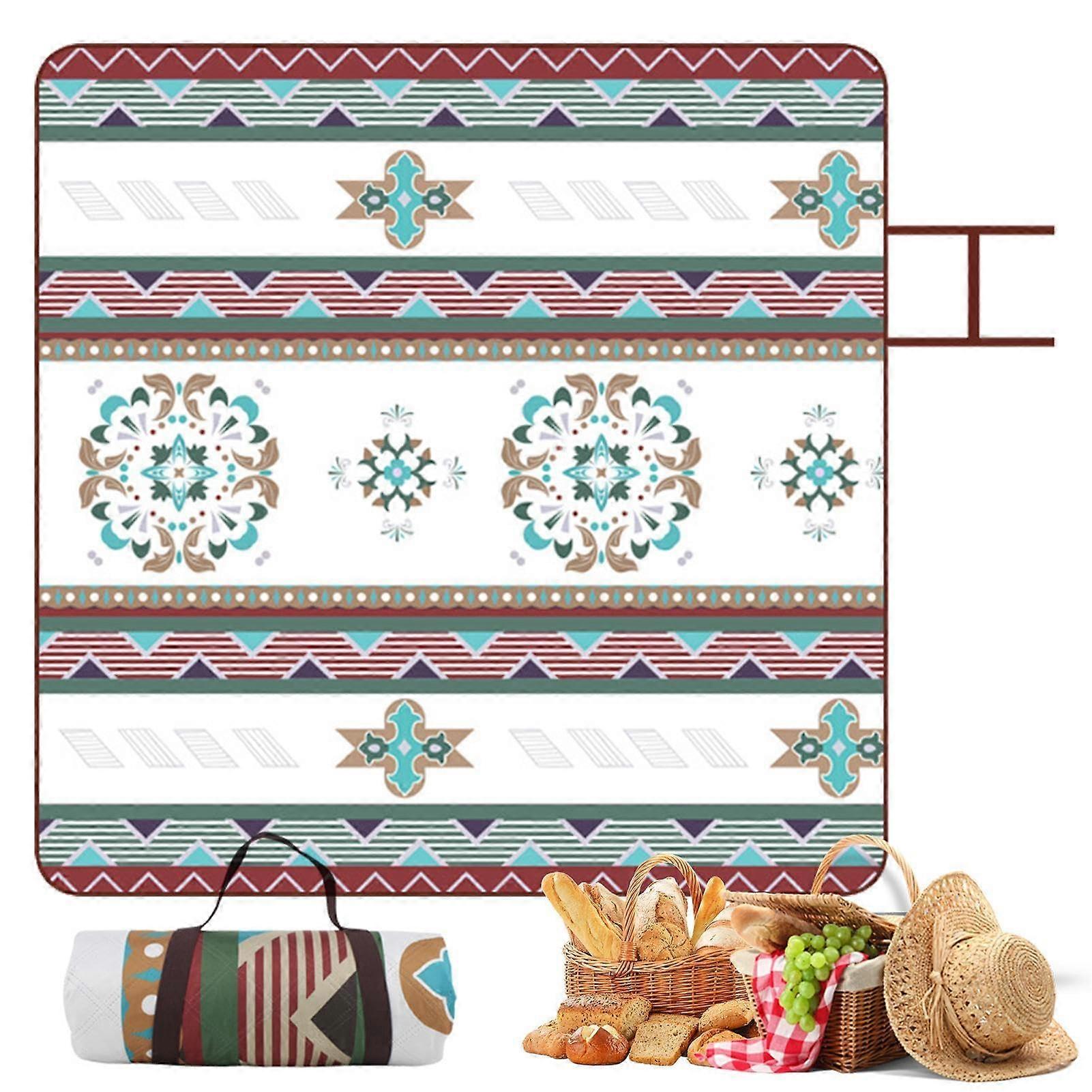 Boho waterproof sandproof beach blanket for outdoors Washable, foldable with storage bag Green bright forest