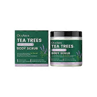 2 stk. kroppsskrubb med tea tree- og lavendelolje, renser skånsomt, gir næring med planteoljer, glatt og myk hud, ekstrakter av grønn te og rosmarin
