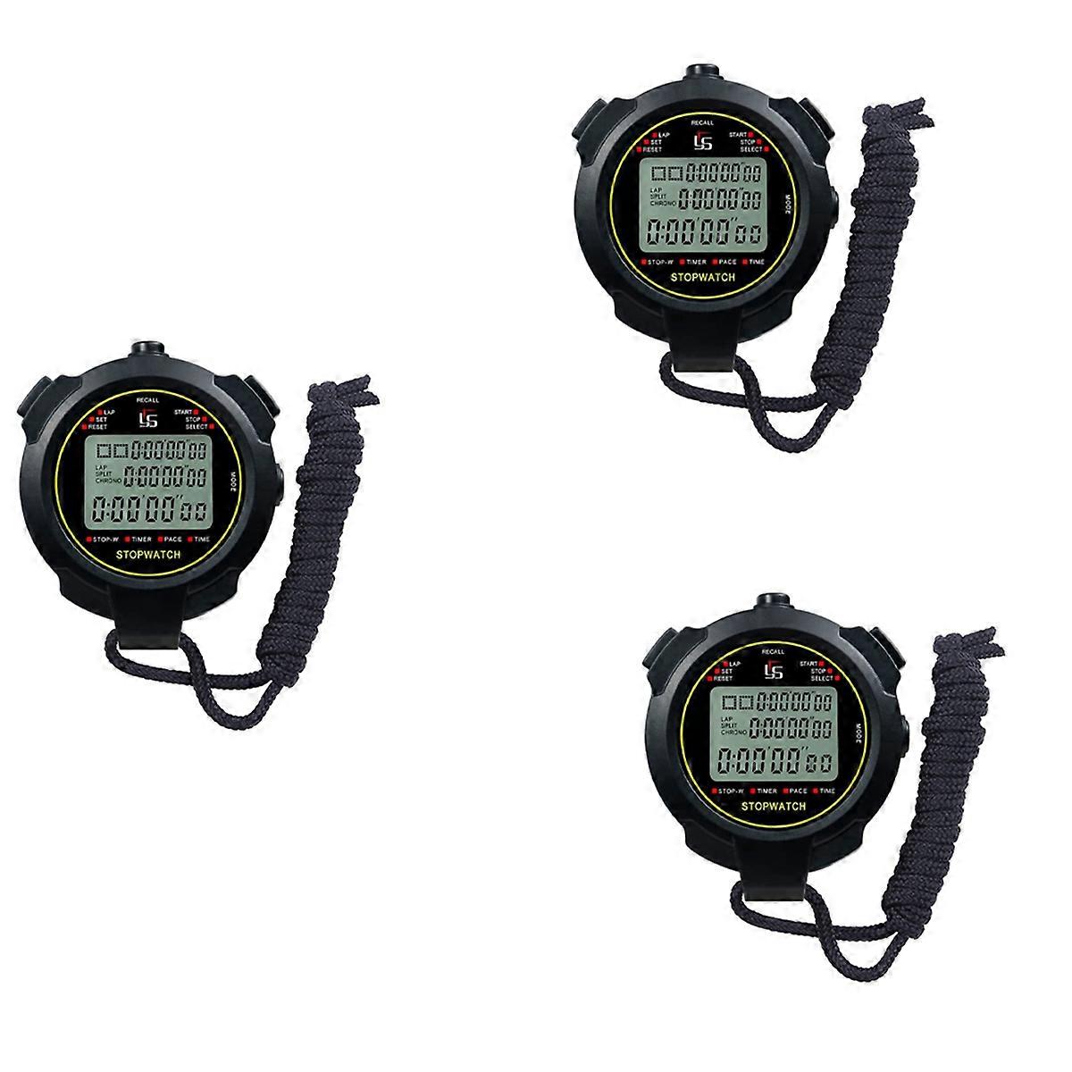 3X Digital Sports Stopwatch, 10Lap /Split Memory Stopwatch Count Down Timer, Large Display Waterproo