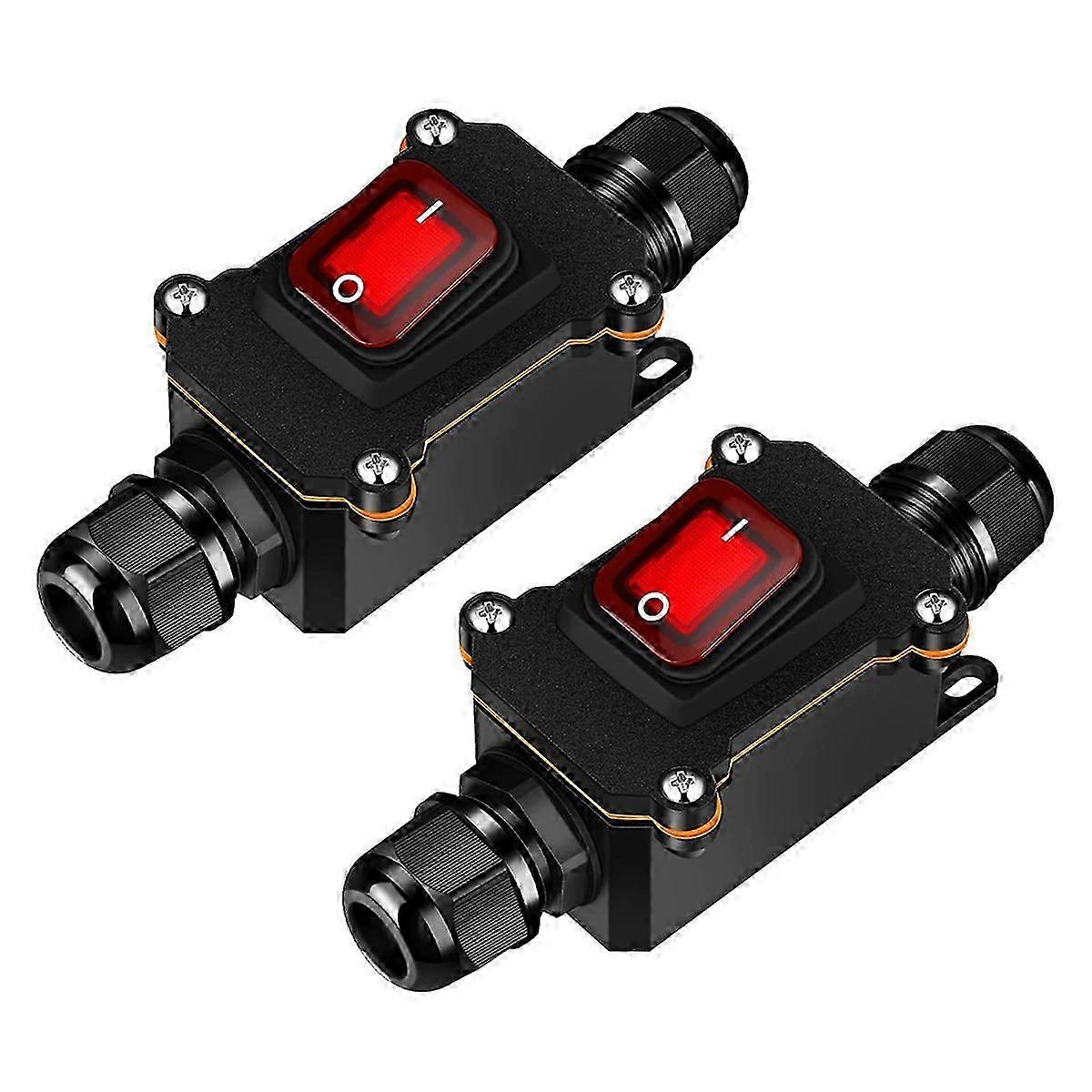 2 Pack Waterproof Inline Rocker Switch with LED Indicator - 12V Toggle Cord for Marine, RV, Automotive Use