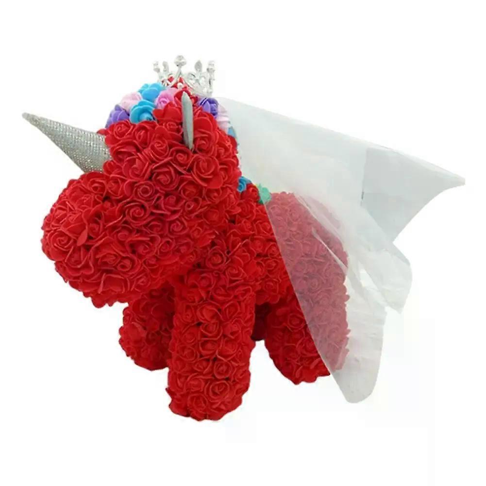 Valentine's Day Gift Artificial Roses Unicorns Marshmallows Artificial Flower Roses Bear With Crown LED Light String For Girlfriend Gift